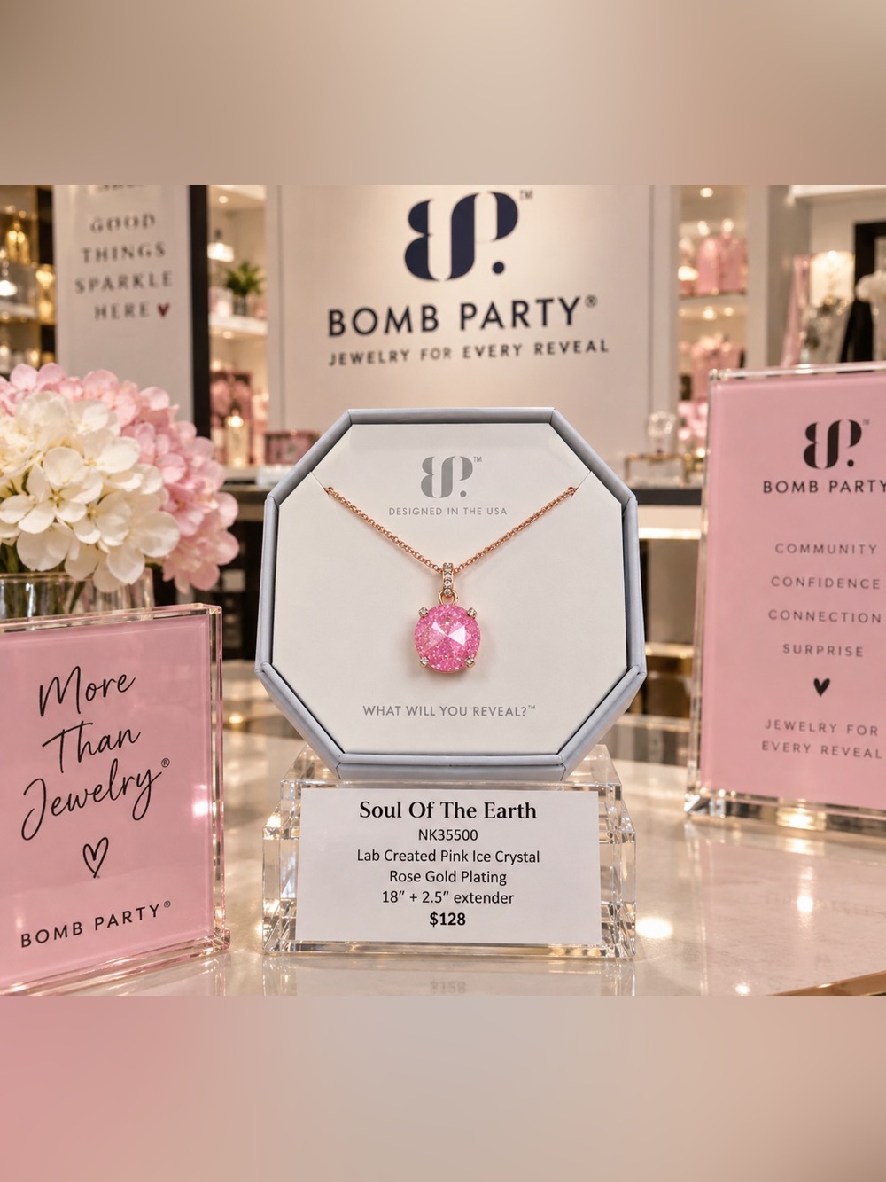Bomb Party Rose Gold Pink Crystal Pendant Necklace - Soul Of The Earth
